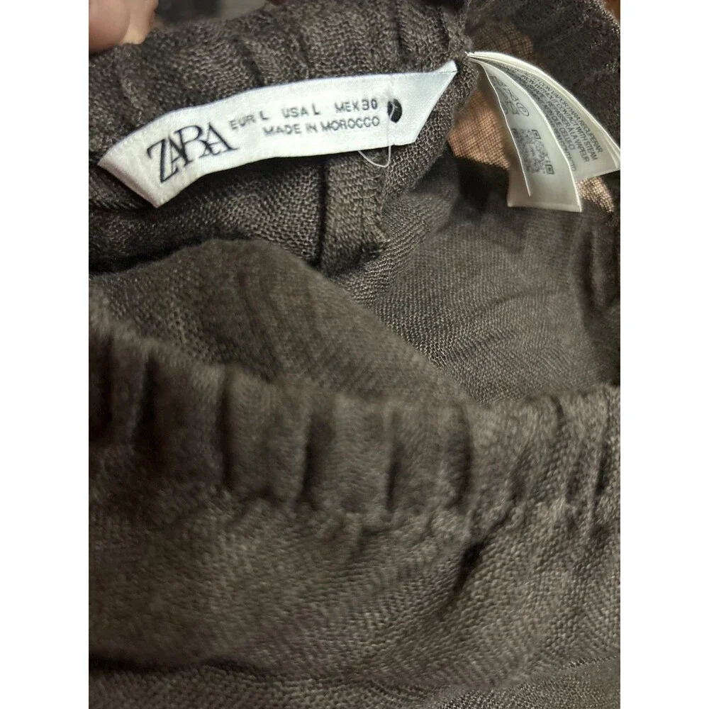 Zara Women’s Crinkle Effect Linen Pants size L NWT Pull-On Wide Leg Boho